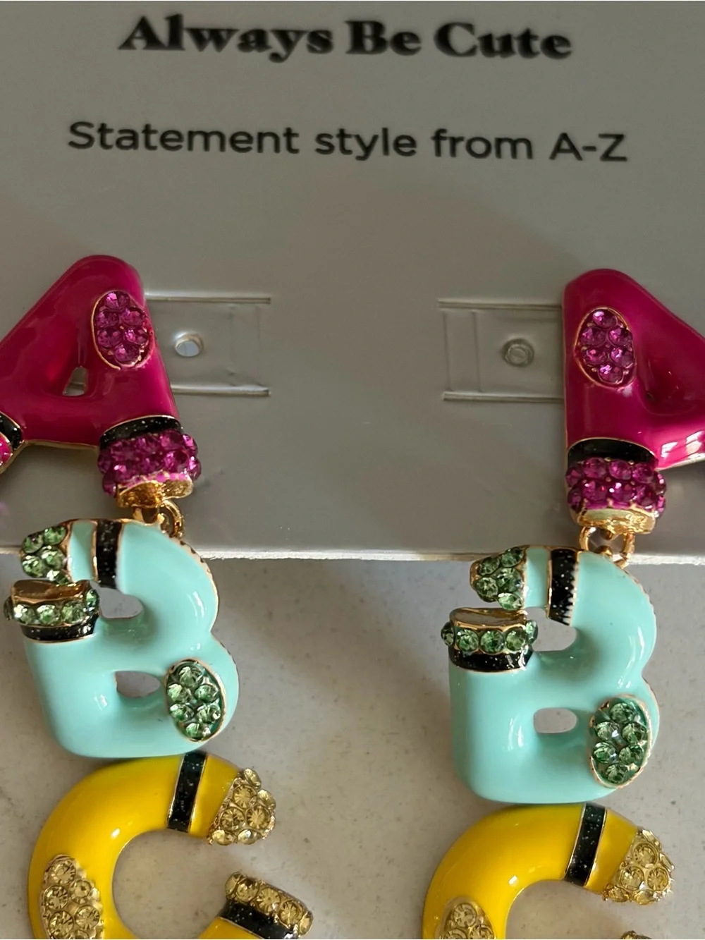 Womens Pink, Aqua & Yellow ABC Letter Drop Earrings by BaubleBar